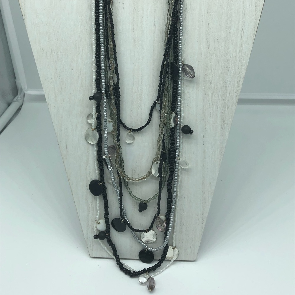 Multi colored beaded,  multi strand,  bib necklace